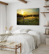 Paul Sinus Wandbild 120x80cm Landschaft Holzzaun Schwalben Sonnenuntergang Natur