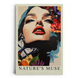 Paul Sinus Leinwandbild 40x60cm Leinwandbild Natur-Muse – Ausdrucksstarkes Porträt mit floralen Akzenten und Schmetterlingen, harmonische Farbkombination