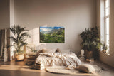 Sinus Art Wandbild 120x80cm Atemberaubendes Hochgebirgspanorama mit grünen Hängen und türkisfarbenem Bergsee im Tal