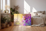 Sinus Art Wandbild 120x80cm Faszinierende Nahaufnahme einer violetten Blüte mit harmonischem Farbverlauf