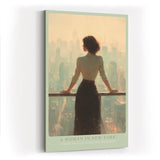 Paul Sinus Wandbild in 40x60cm A Woman in New York – Frau mit Blick auf Skyline im sanften Licht, elegantes Stadtmotiv mit nachdenklicher Stimmung