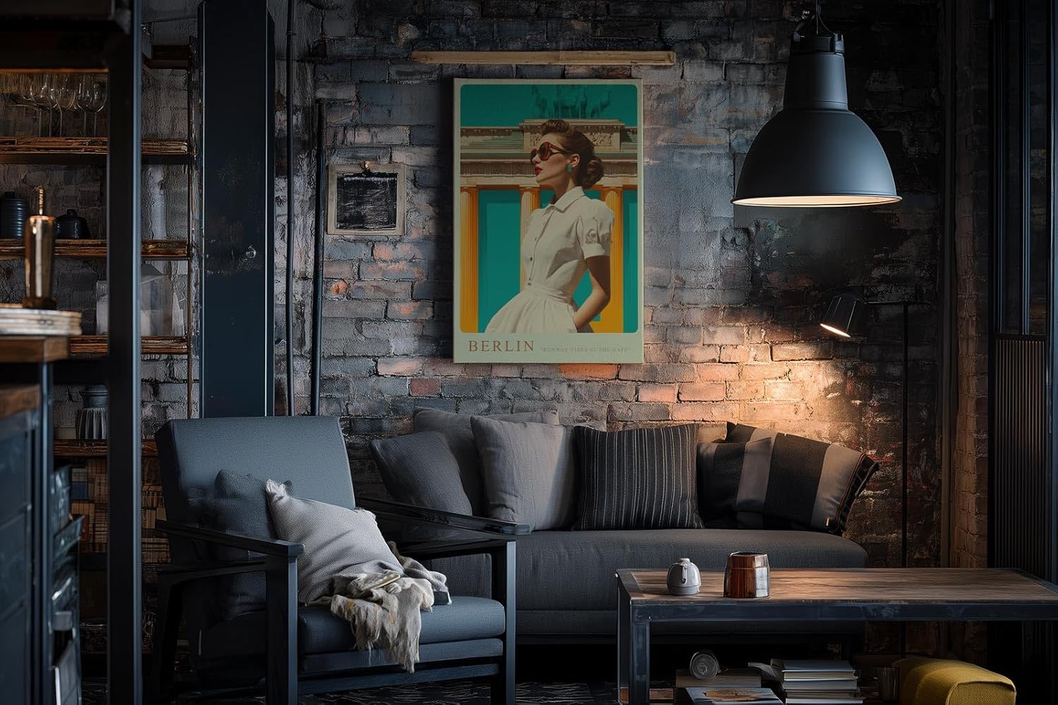 Paul Sinus Wandbild in 40x60cm Berlin – modebewusste Frau vor dem Brandenburger Tor in kräftigen Farben