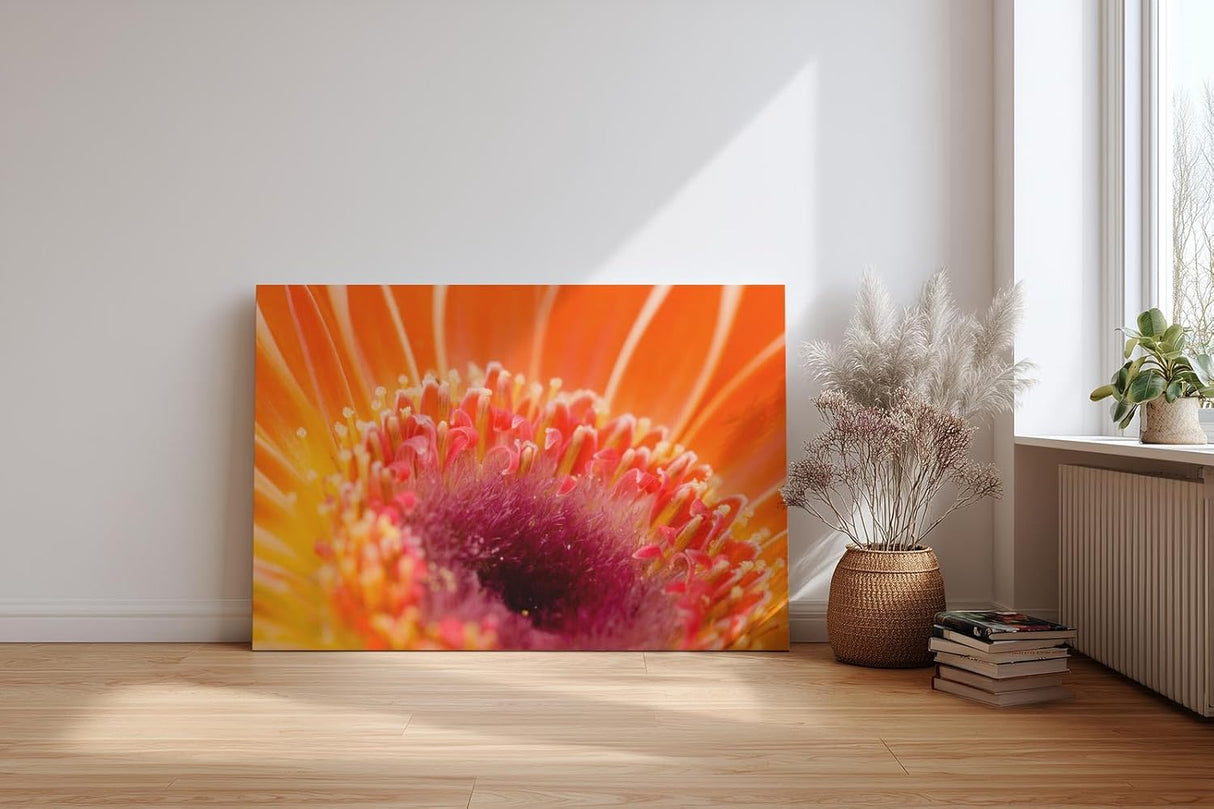 Sinus Art Wandbild 120x80cm Leuchtendes Orange und zartes Pink verschmelzen zu einem floralen Energiezentrum
