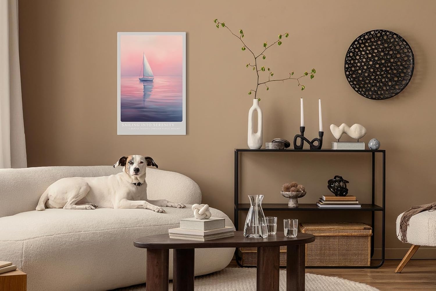 Paul Sinus Leinwandbild 60x90cm traumhafte Segelboot-Szene in sanften Pastellfarben, beruhigende Wandkunst mit meditativer Atmosphäre