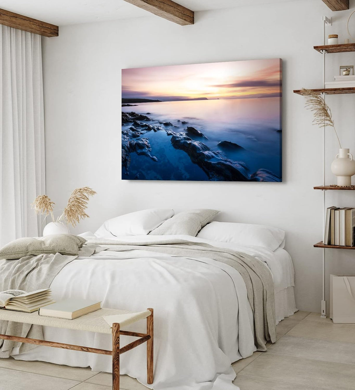 Paul Sinus Wandbild 120x80cm Meer Felsen Horizont Steine Fotokunst Kunstvoll Sonnenuntergang