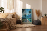 Paul Sinus Wandbild in 40x60cm The Palm Road mit malerischen Palmen und blauem Gebirgsblick in endloser Tiefe für stilvolle Raumgestaltung