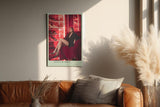 Paul Sinus Wandbild in 40x60cm Queen of Heels Frau in schwarzem Outfit auf rotem Sessel vor Regal mit High Heels in glamouröser Szene