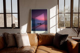 Paul Sinus Wandbild in 40x60cm Ruderboot auf stillem See bei Sonnenuntergang mit Bergen und Vogelschwarm im Hintergrund