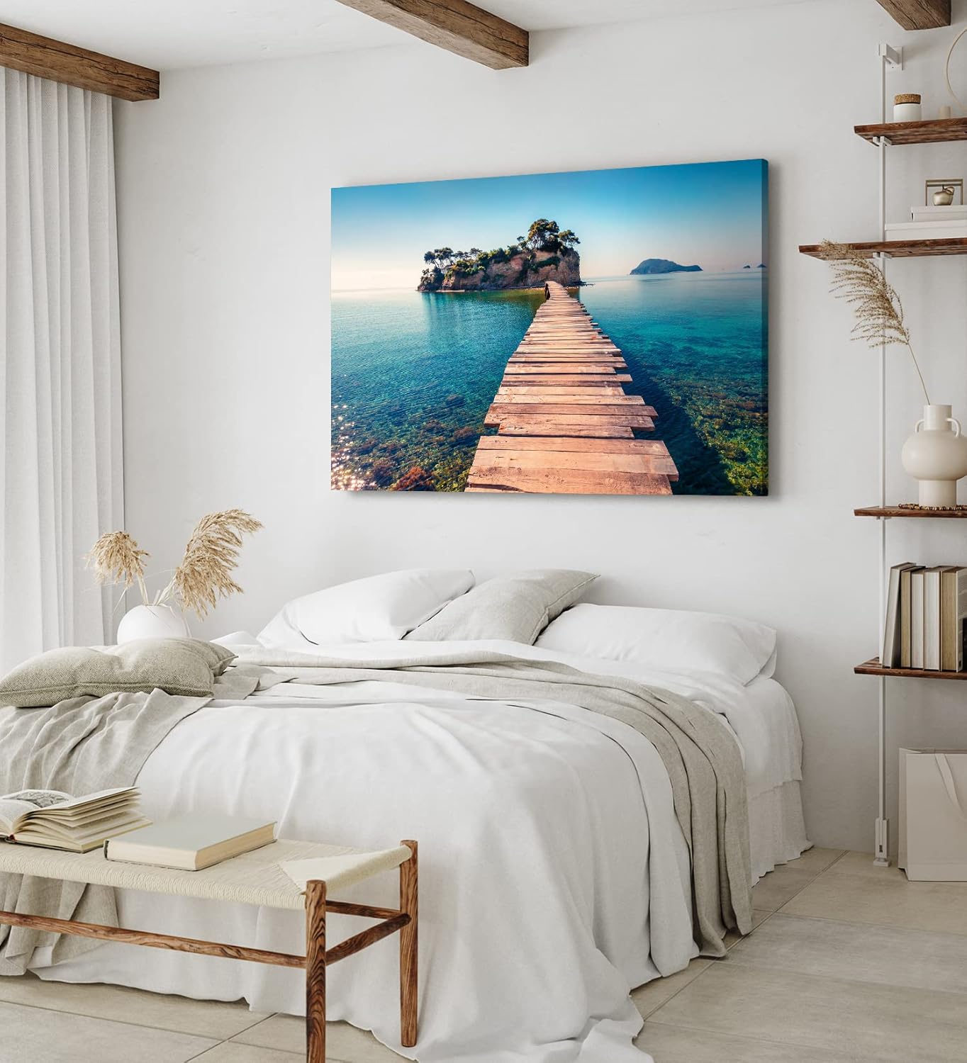 Paul Sinus Wandbild 120x80cm Holzsteg zur Insel Meer Strand Thailand Felsen Sommer