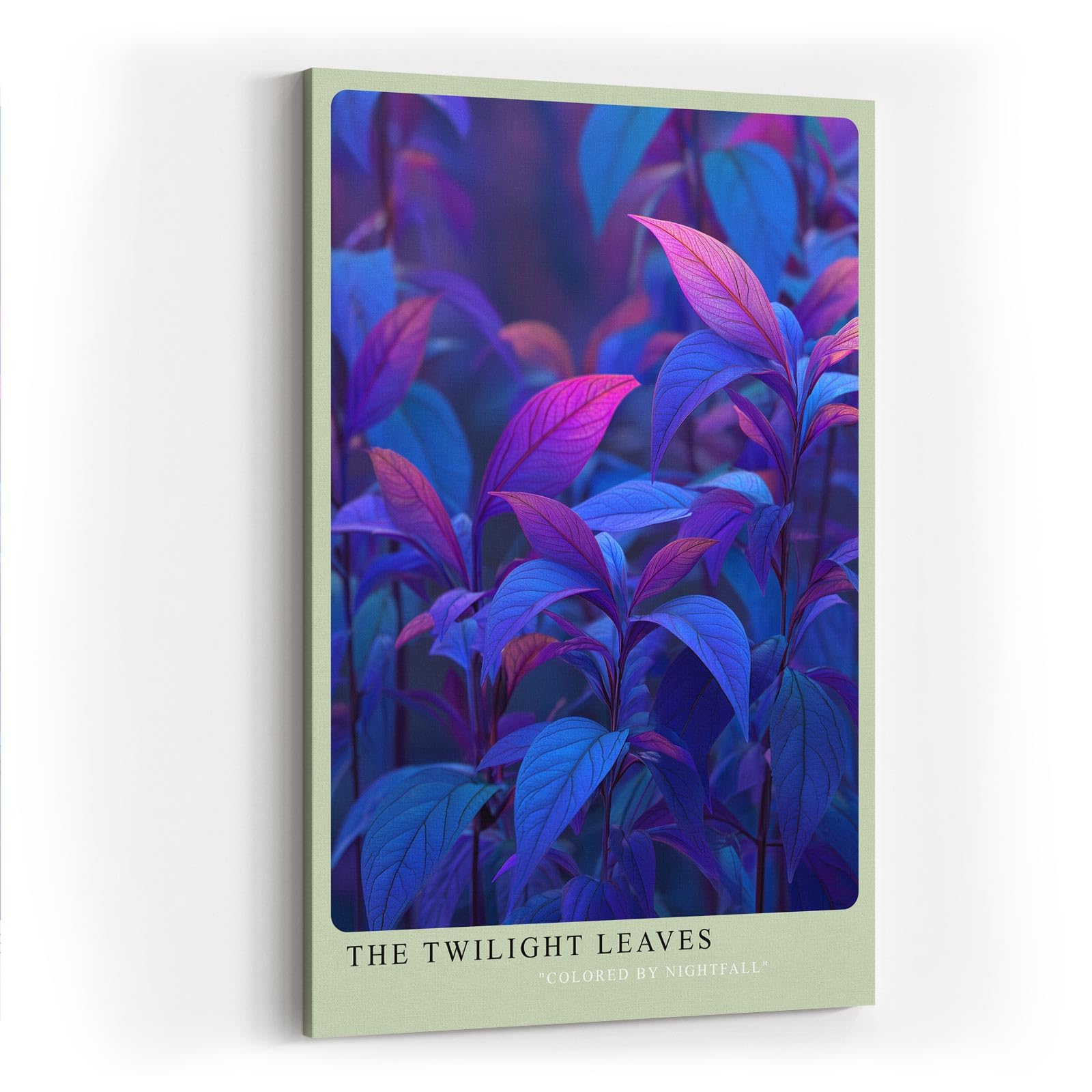Paul Sinus Wandbild in 40x60cm The Twilight Leaves – Intensiv gefärbte Pflanzenblätter in Blauund Lilatönen, inspiriert vom Zauber der Dämmerung