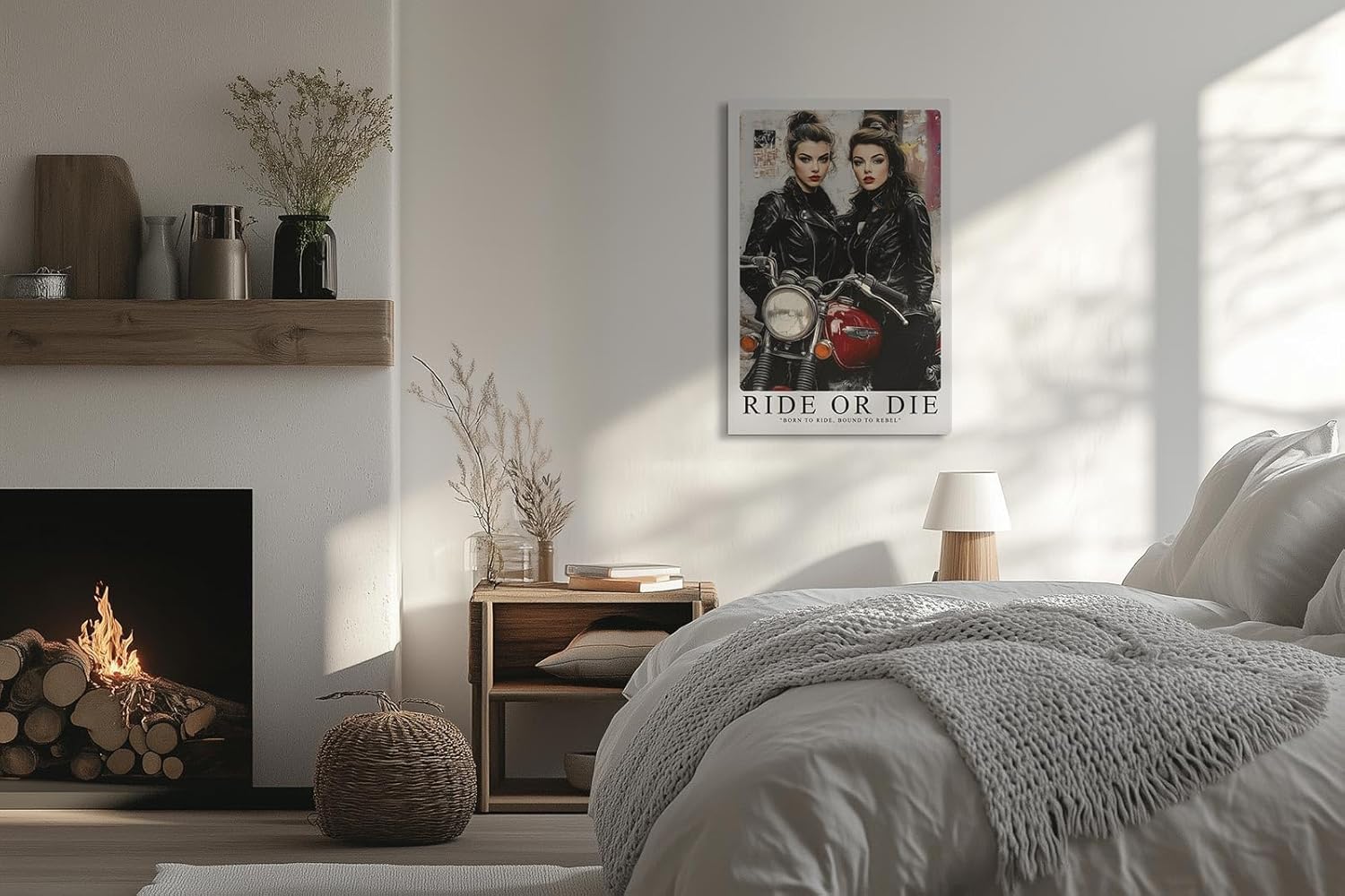 Paul Sinus Leinwandbild 60x90cm Leinwandbild Ride or Die – Ausdrucksstarke Rebellinnen in Lederjacken mit Vintage-Motorrad, urbaner Charme