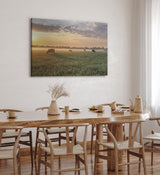 Paul Sinus Wandbild 120x80cm Wiese Kühe Weide Morgentau Sonnenaufgang Feld