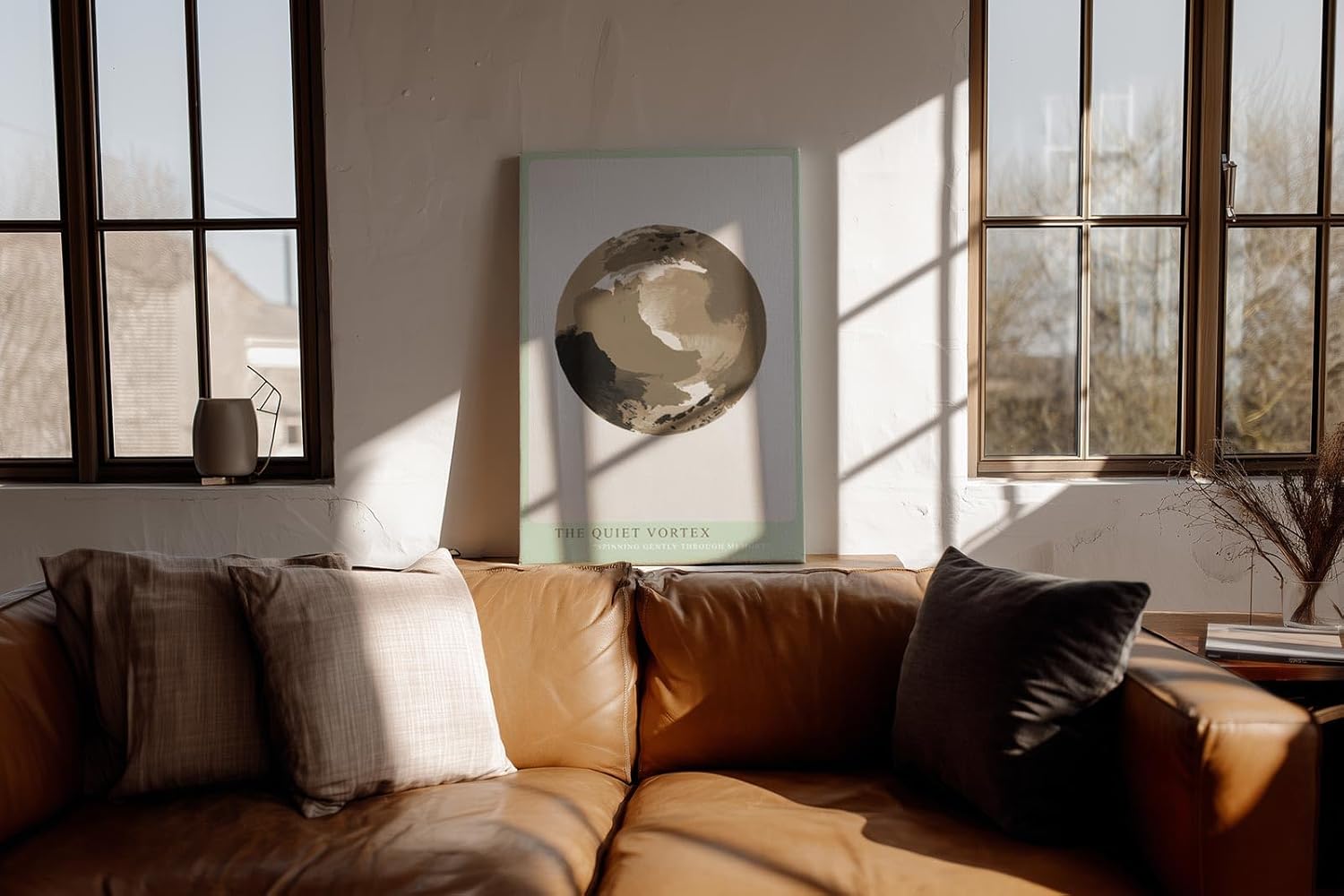 Paul Sinus Wandbild in 40x60cm The Quiet Vortex – Abstraktes Rundmotiv in sanften Sepiaund Brauntönen