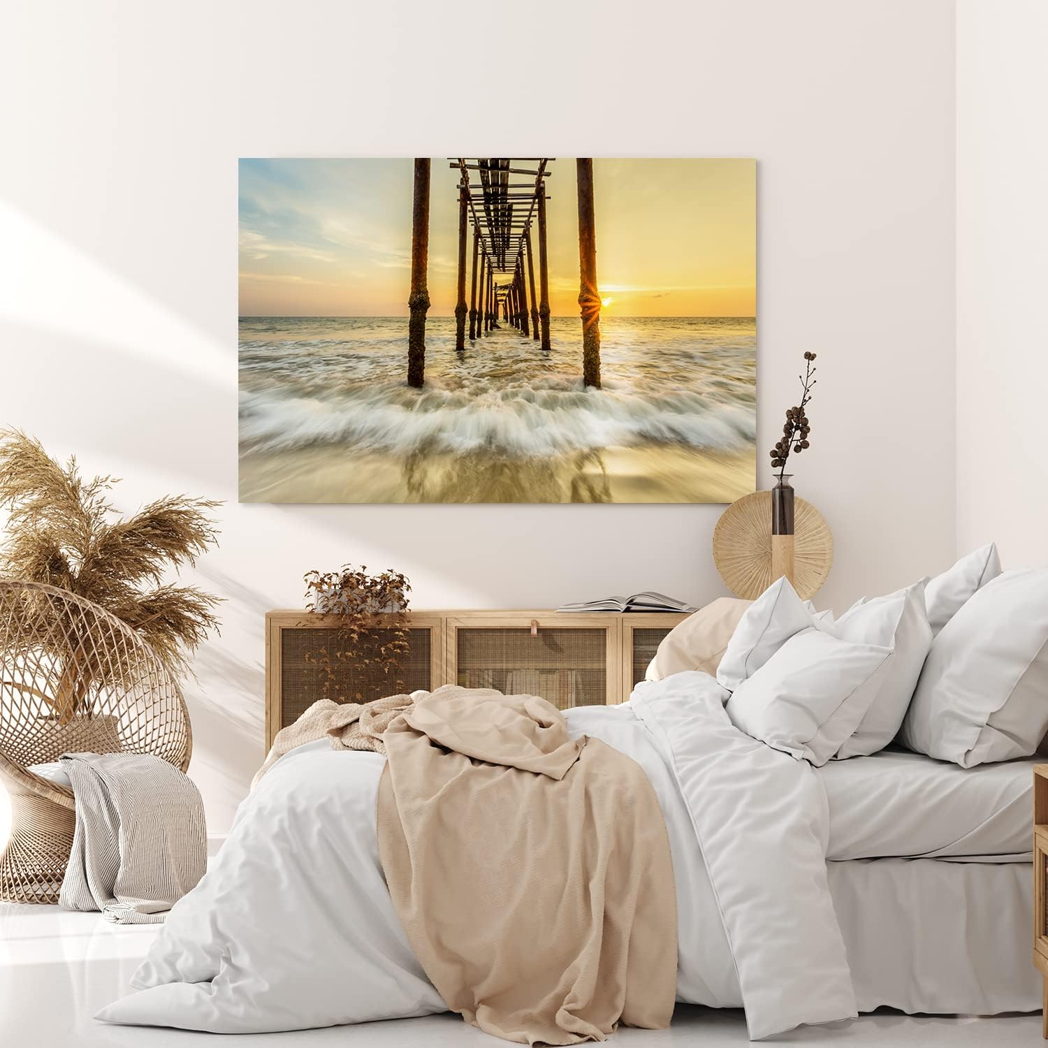 Paul Sinus Wandbild 120x80cm Sonnenuntergang Horizont Steg Holzbrücke Meer Strand