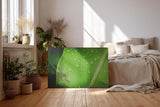Sinus Art Wandbild 120x80cm Frisches grünes Blatt mit Wassertropfen – Symbol für Reinheit und Natur