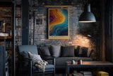 Paul Sinus Wandbild in 40x60cm The Vibrant Current – Abstrakte Farbströme in leuchtendem Blau, Orange und Gelb, inspiriert von kosmischen Bewegungen und kreativer Energie