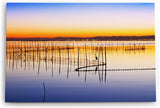 Paul Sinus Wandbild 120x80cm Abendröte Meer Fischernetze Kraniche Horizont Berge