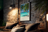 Paul Sinus Kunstdruck 40x60cm Maldives Palmenstrand mit türkisblauem Meer und weißem Sand unter strahlendem Himmel