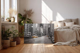 Sinus Art Wandbild 120x80cm Schwarz-Weiß-Straßenszene mit leuchtenden gelben Taxis – dynamisch, stilvoll und ikonisch