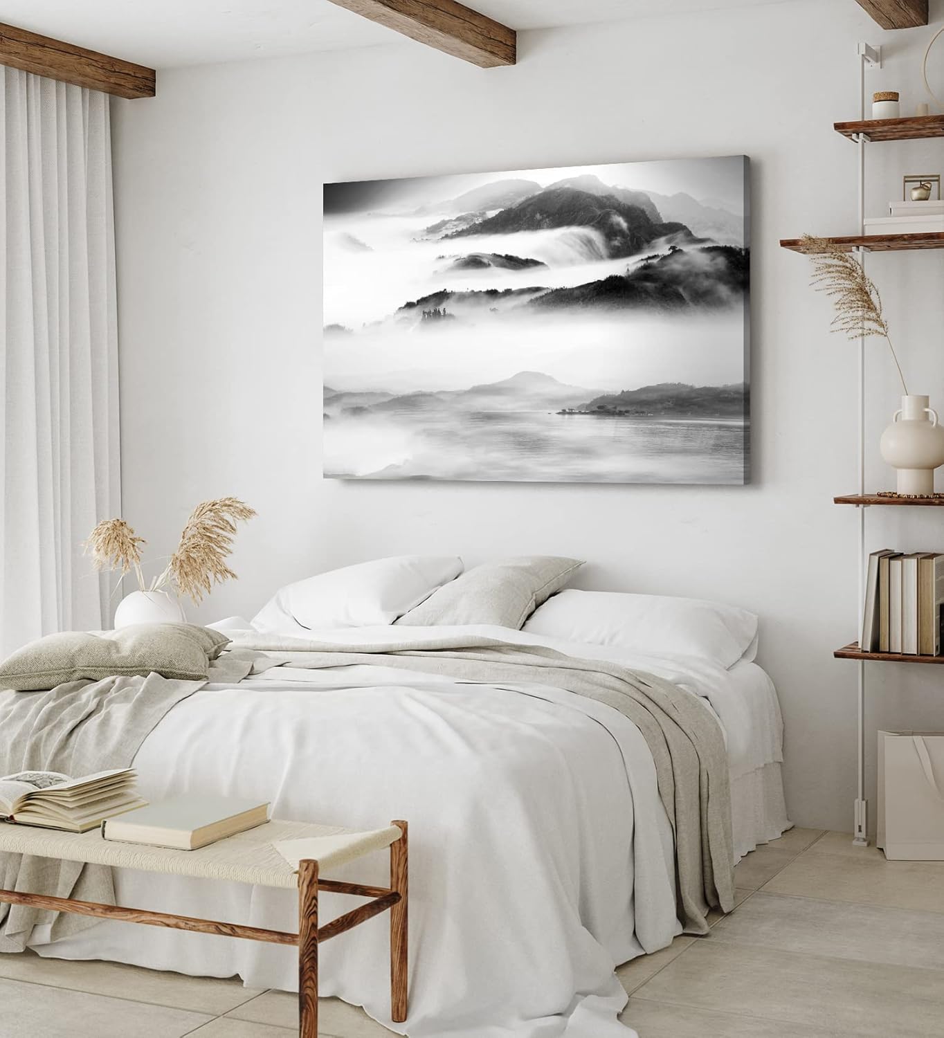 Paul Sinus Wandbild 120x80cm Chinesisch Berglandschaft Berge Fluss Nebel Schwarz Weiß