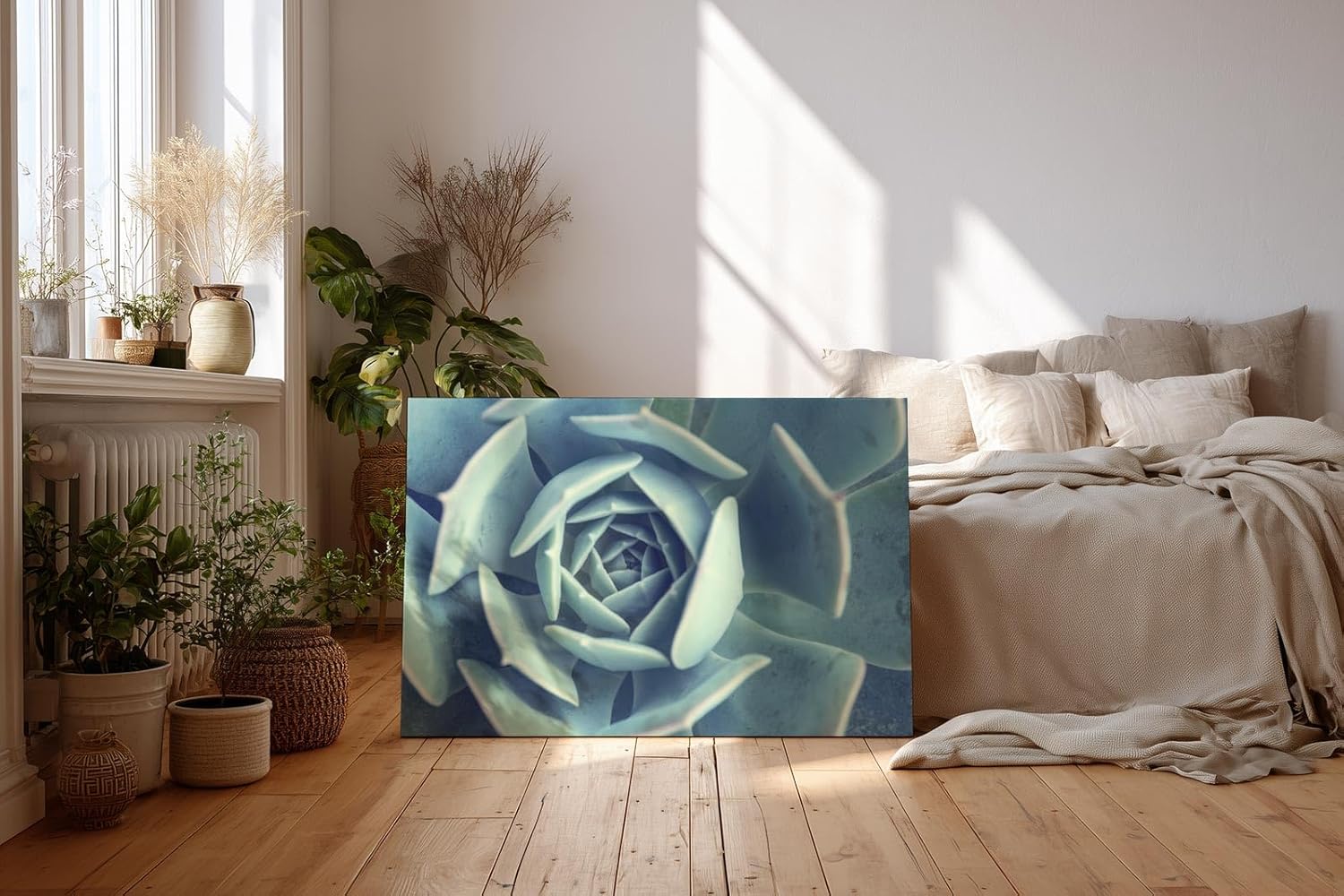 Sinus Art Wandbild 120x80cm Geometrisch aufgebaute Blätter einer Sukkulente in faszinierender Perspektive
