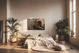 Sinus Art Wandbild 120x80cm Kaffeebohnen in Metallschaufel neben Jutesack auf dunklem Untergrund für authentisches Ambiente