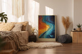 Paul Sinus Wandbild in 40x60cm Cosmic Collision in intensiven Blauund Orangetönen mit dynamischem Farbverlauf für moderne Raumgestaltung