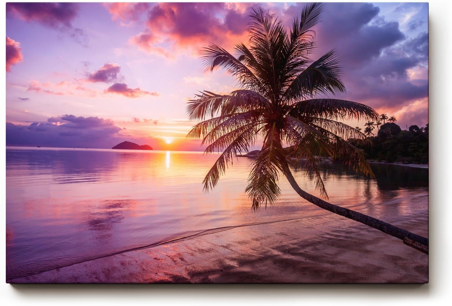 Sinus Art Wandbild 120x80cm Strandmotiv mit Sonnenuntergang und Palme vermittelt Urlaubsstimmung und Harmonie