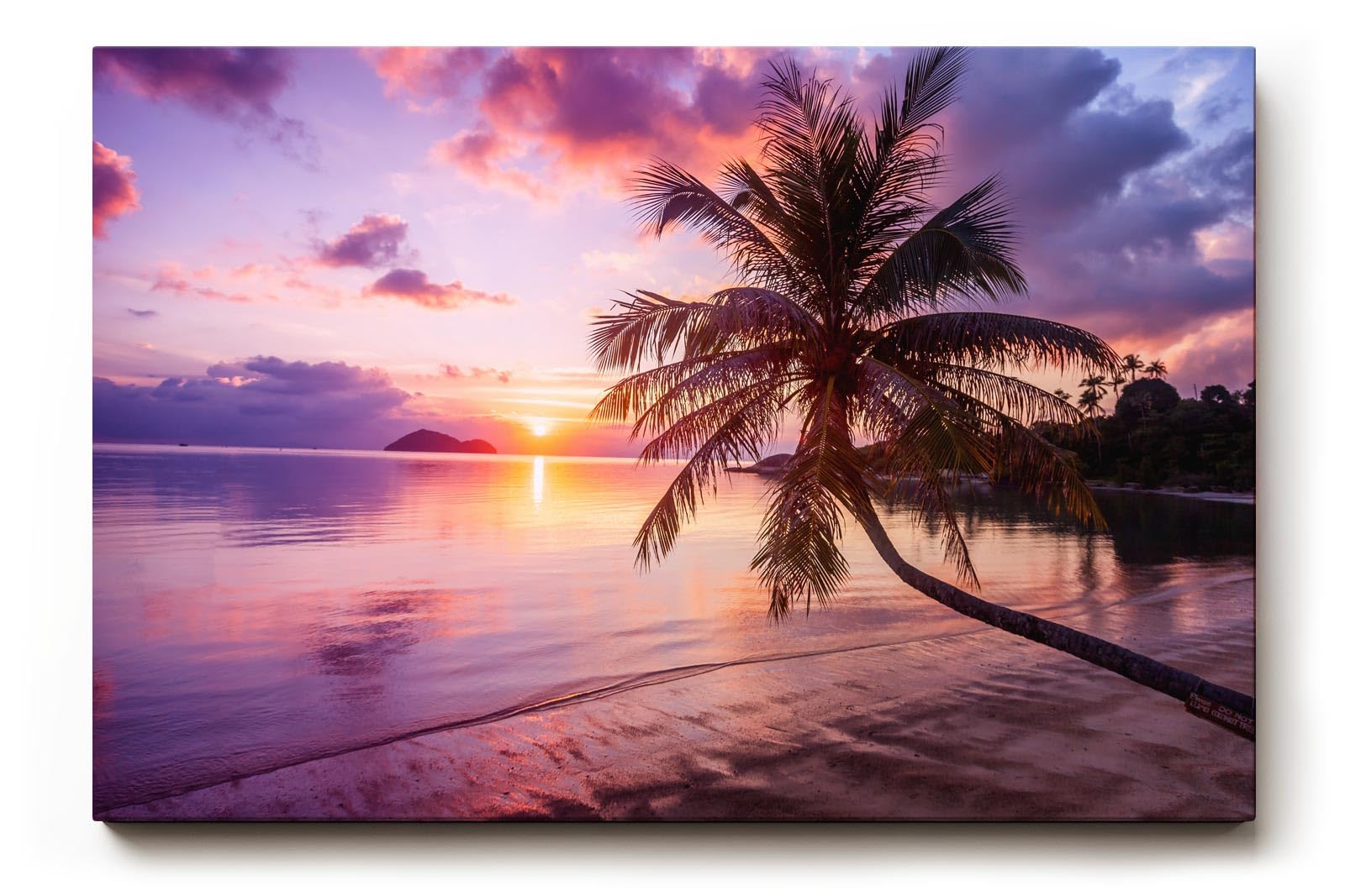Sinus Art Wandbild 120x80cm Strandmotiv mit Sonnenuntergang und Palme vermittelt Urlaubsstimmung und Harmonie
