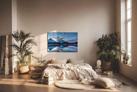Sinus Art Wandbild 120x80cm Spiegelung von Bergen und Wald im ruhigen Wasser erzeugt eine meditative Wirkung