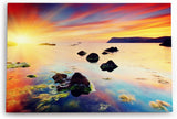 Paul Sinus Wandbild 120x80cm Meer Felsen Küste Sonne Sonnenstrahl Horizont Rot