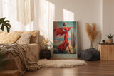 Paul Sinus Wandbild in 40x60cm Frau in rotem Kleid am Meer – ausdrucksstarkes Kunstwerk voller Bewegung und Lebensfreude