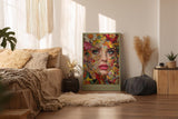 Paul Sinus Wandbild in 40x60cm The Floral Mosaic mit kunstvollem Frauenportrait aus farbigen Blütenfragmenten für moderne Wandgestaltung