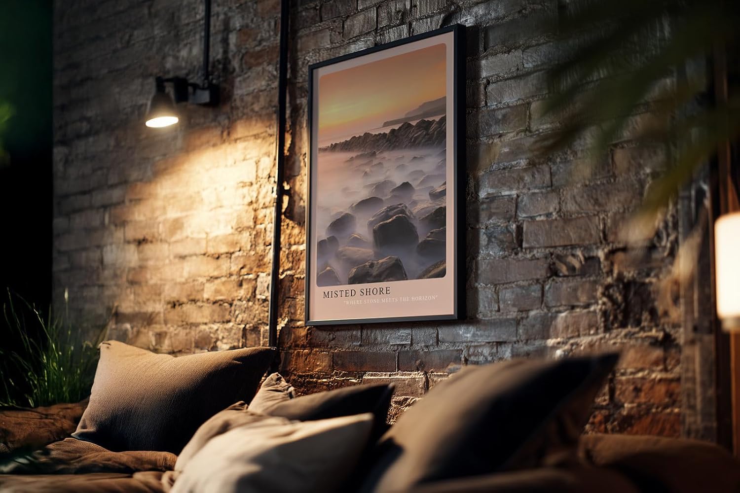 Paul Sinus Kunstdruck 40x60cm Misted Shore – stimmungsvolle Küstenlandschaft mit Felsen im Nebel und sanftem Licht