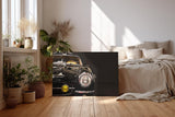 Sinus Art Wandbild 120x80cm Hochglanz-Detailaufnahme eines schwarzen Oldtimers mit nostalgischer Ausstrahlung