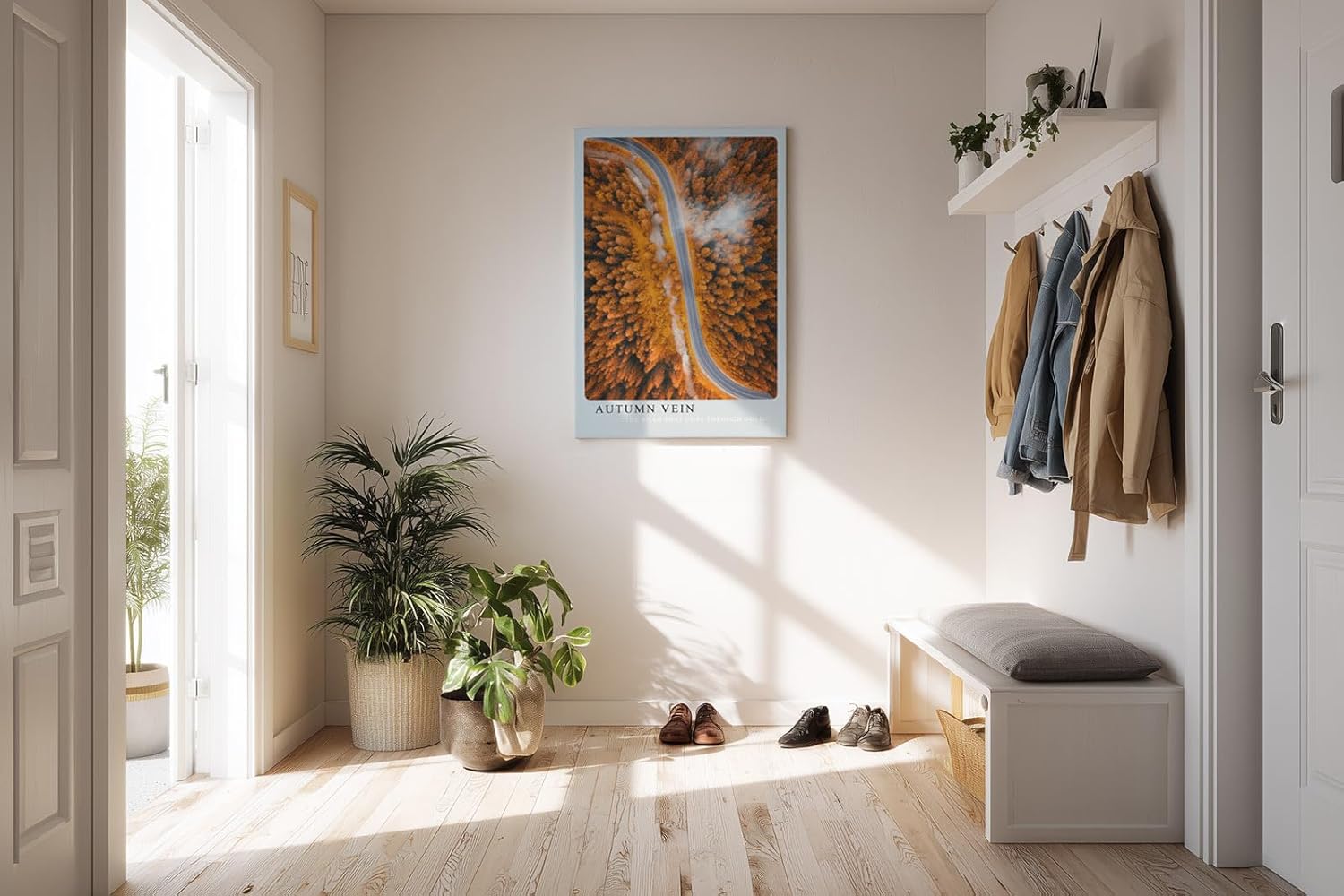 Paul Sinus Kunstdruck 40x60cm Autumn Vein mit Luftaufnahme einer Straße durch herbstlichen Wald