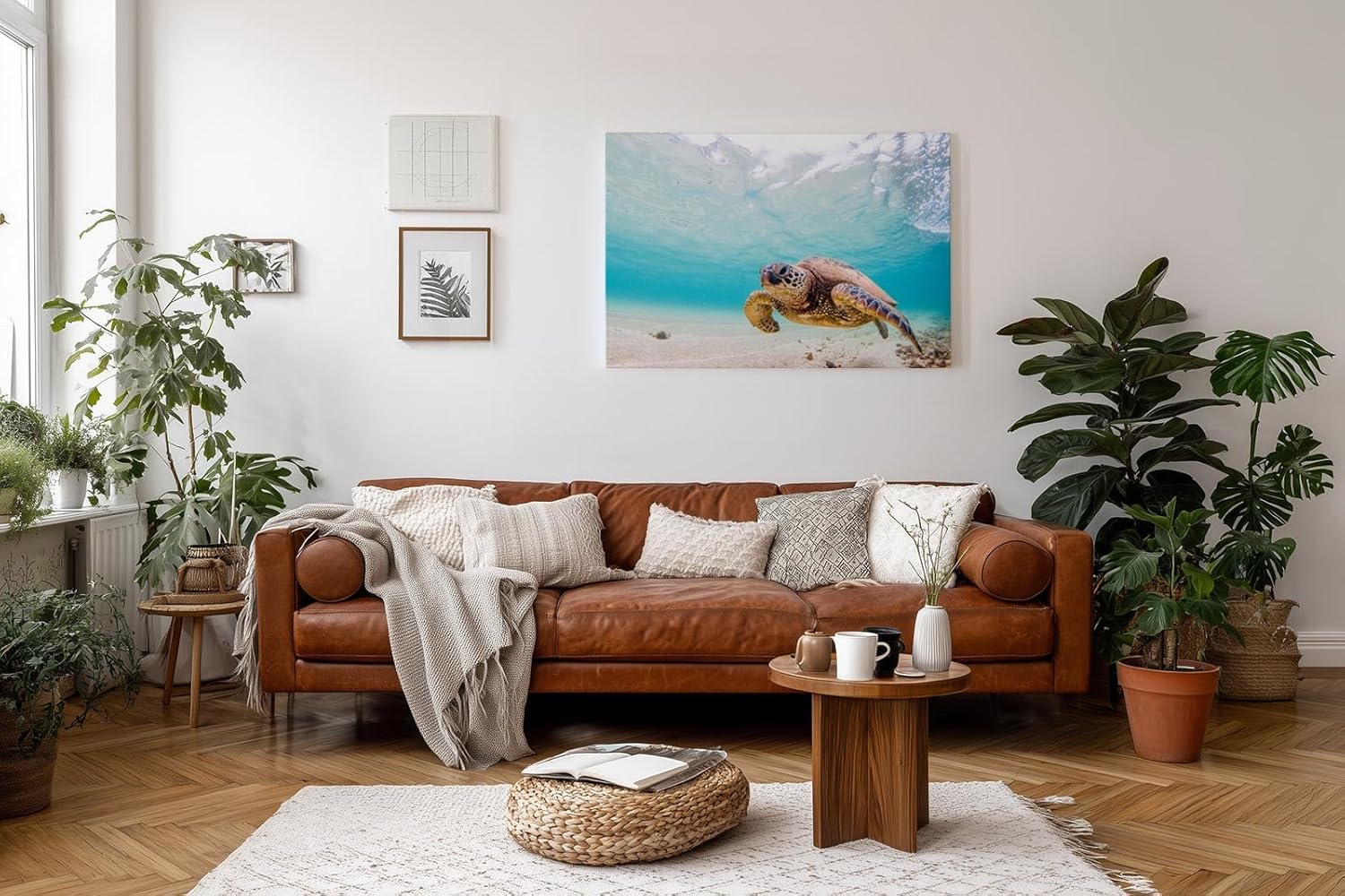 Sinus Art Wandbild 120x80cm Detailreiche Aufnahme einer Schildkröte im klaren Ozean für entspannte Raumwirkung