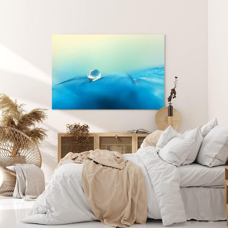 Paul Sinus Wandbild 120x80cm Wassertropfen auf Feder Blau Makrofotografie Türkis