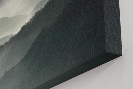 Sinus Art Wandbild 120x80cm Faszinierende Lichtstrahlen durchdringen den Morgennebel über mystischen Berglandschaften