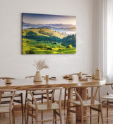 Paul Sinus Wandbild 120x80cm Berge Hügel Wiese Landschaft Grün Nebel Morgentau