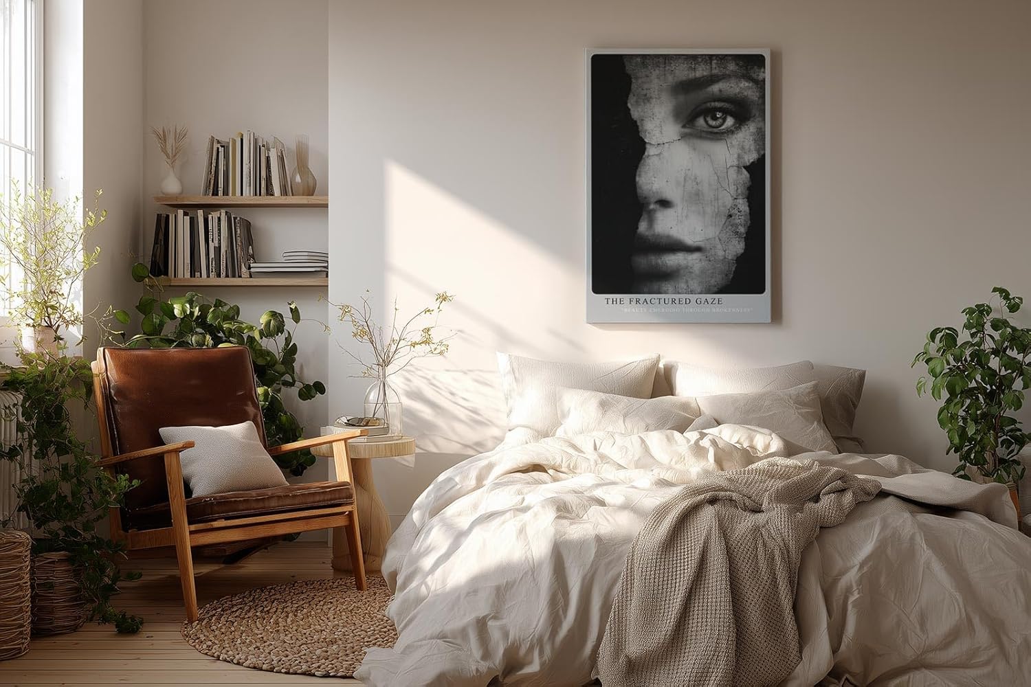 Paul Sinus Wandbild in 40x60cm Künstlerisches Porträt in Schwarz-Weiß mit rissiger Textur über Gesichtszügen