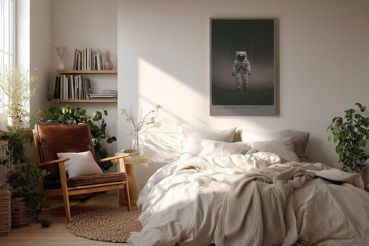 Paul Sinus Wandbild in 40x60cm Astronaut on Earth – Astronaut in nebeliger Waldlandschaft