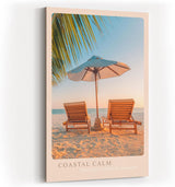 Paul Sinus Kunstdruck 40x60cm Coastal Calm Strand Liegestühle Sonnenschirm Urlaub Ruhe Tropen