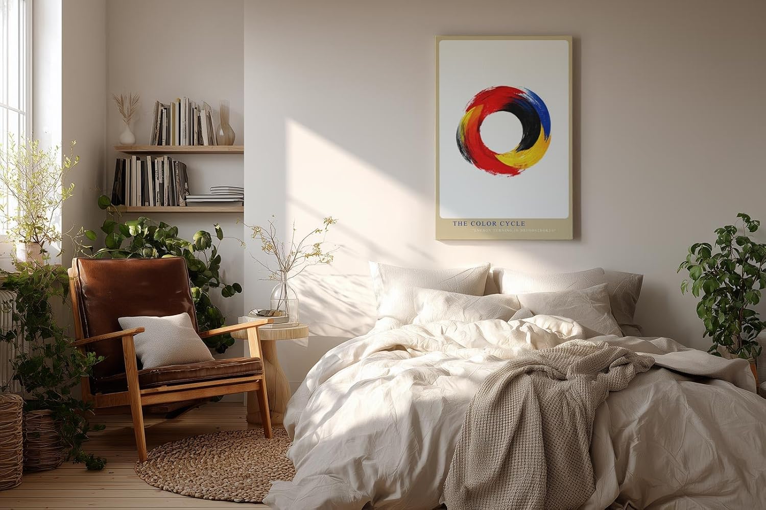 Paul Sinus Wandbild in 40x60cm The Color Cycle – Kreisförmige abstrakte Farbkomposition in Rot, Gelb, Blau und Schwarz