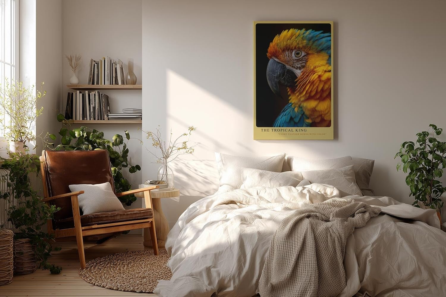 Paul Sinus Wandbild in 40x60cm The Tropical King – farbenprächtiges Porträt eines Aras in intensiven Blauund Gelbtönen für exotische Raumgestaltung