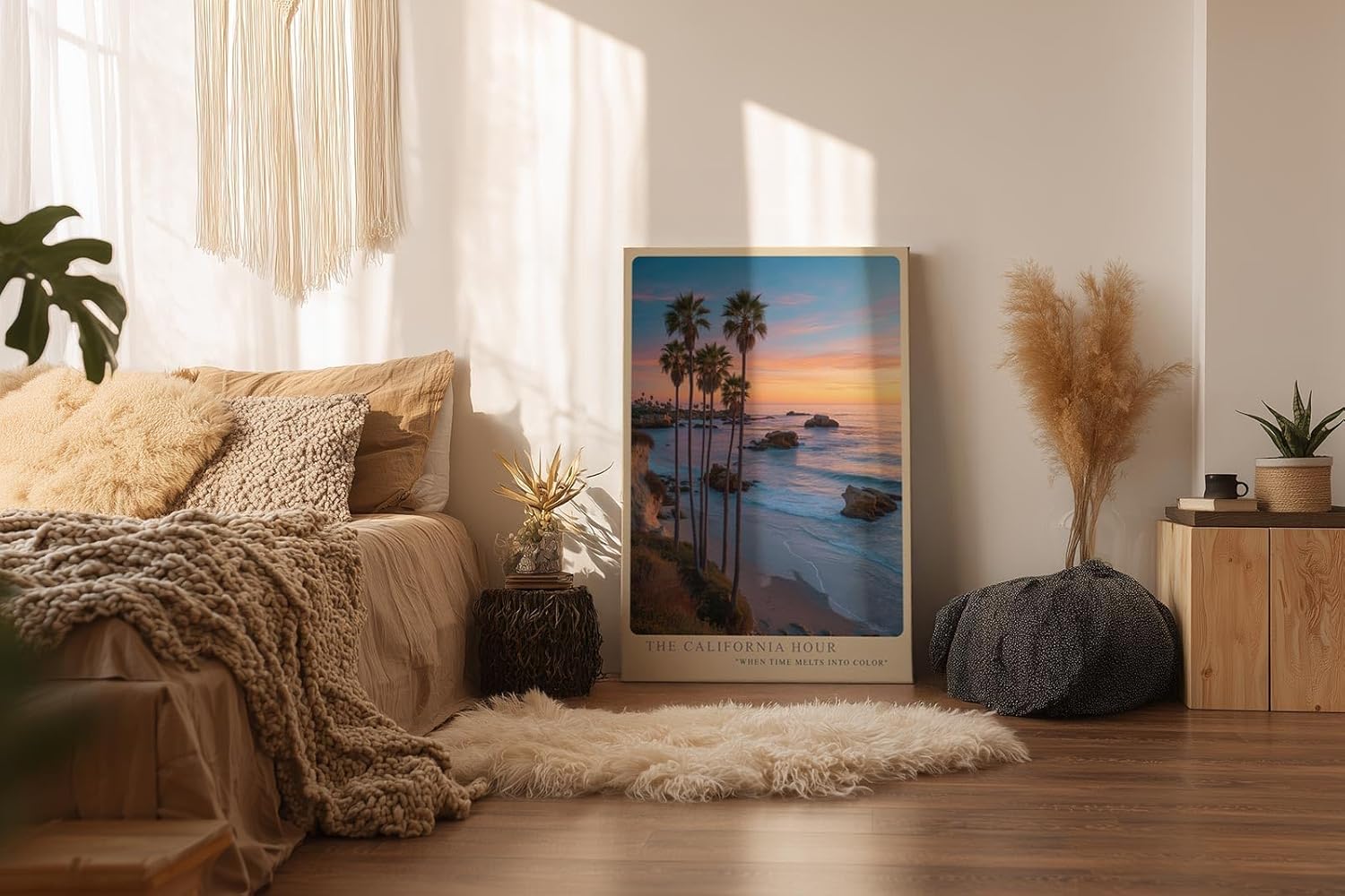 Paul Sinus Wandbild in 40x60cm The California Hour mit Sonnenuntergang und Palmenküste in warmen Farbtönen für elegante Wandgestaltung