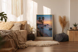 Paul Sinus Wandbild in 40x60cm The California Hour mit Sonnenuntergang und Palmenküste in warmen Farbtönen für elegante Wandgestaltung