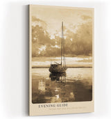 Paul Sinus Wandbild in 40x60cm Sepia-Segelboot auf ruhigem Wasser mit Wolkenhimmel – zeitlose maritime Kunst in warmen Farbtönen