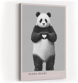 Paul Sinus Wandbild in 40x60cm Panda Heart Panda mit Herzgeste schwarz-weiße Tierkunst auf Leinwand