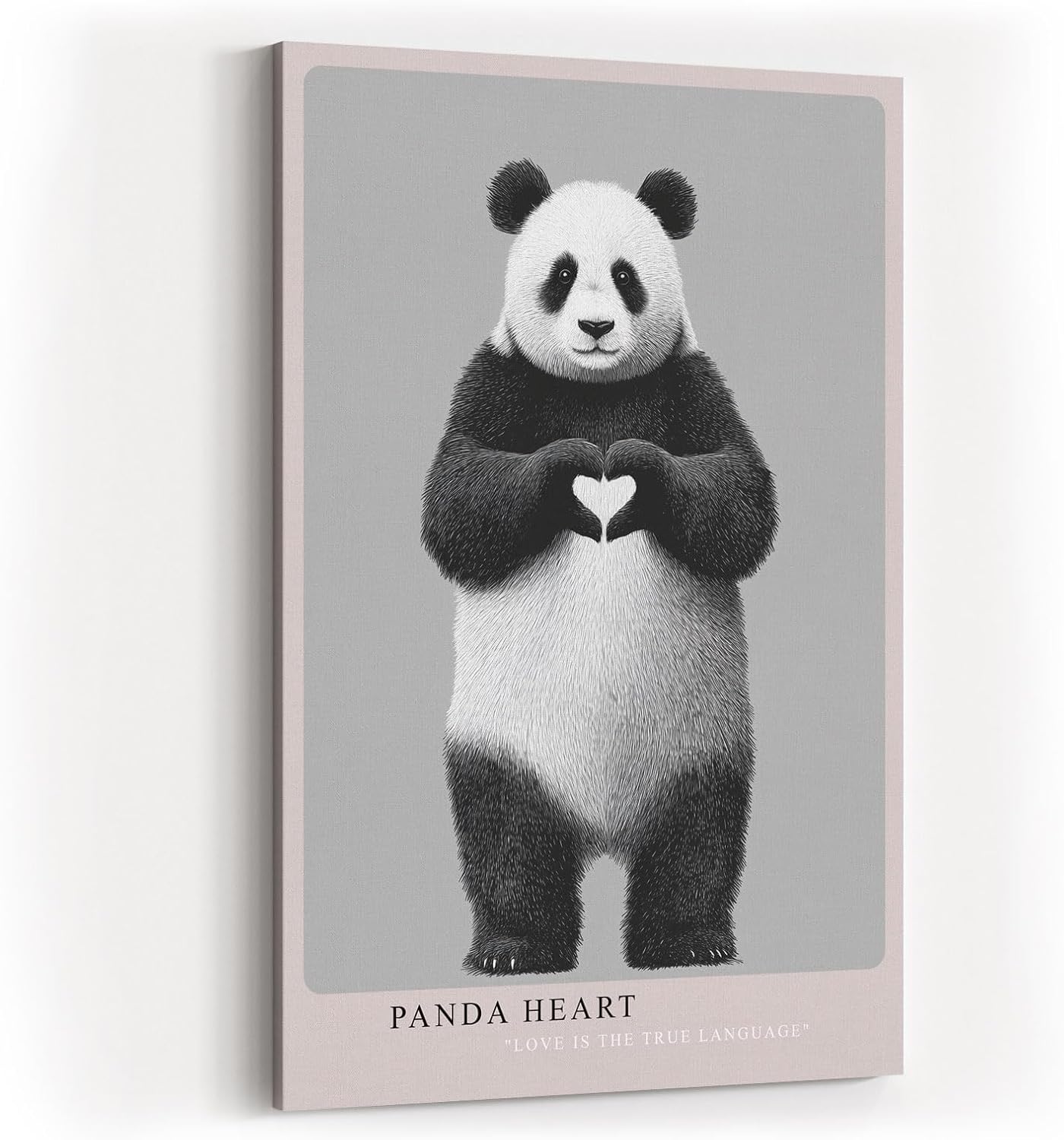 Paul Sinus Wandbild in 40x60cm Panda Heart Panda mit Herzgeste schwarz-weiße Tierkunst auf Leinwand